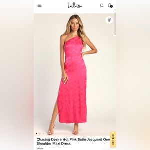 Lulus Hot Pink Satin One Shoulder Maxi Dress